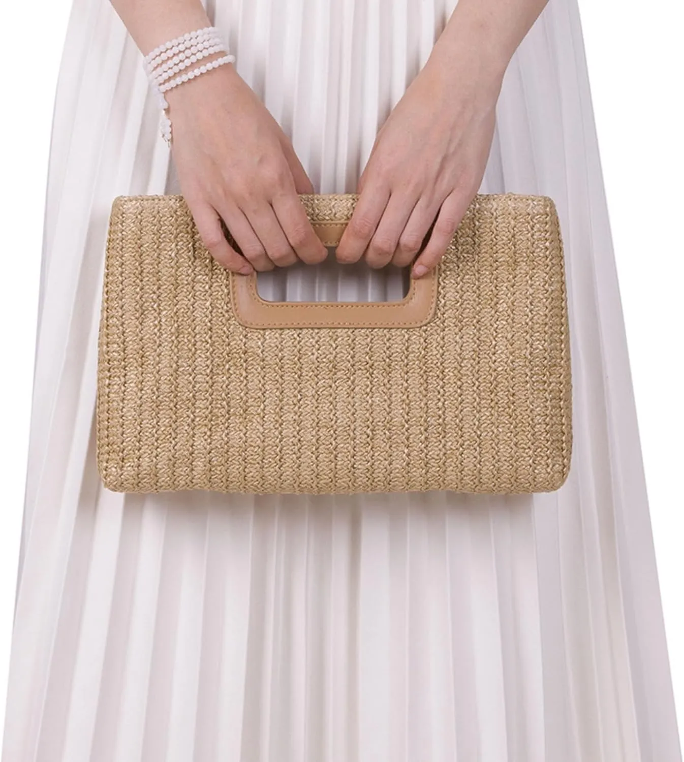 Women Top Handle Handbag Chain Crossbody Bag 2025 Summer Raffia Straw Clutch Beach Vacation Evening Square Purse