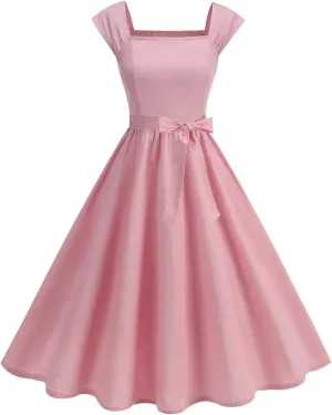 Women Vintage 1950s Rockabilly Audrey Dress Retro Sleeveless A-Line Homecoming Cocktail Party Swing Dresses with Belt