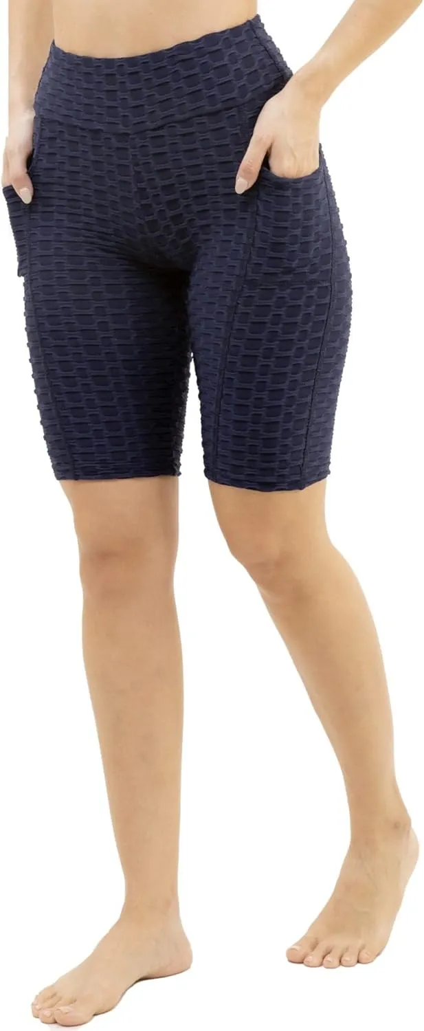 Women Workout Shorts, Capri - Brazilian Booty Lift, Anti-Cellulite, Scrunch Butt, Honeycomb Textured
