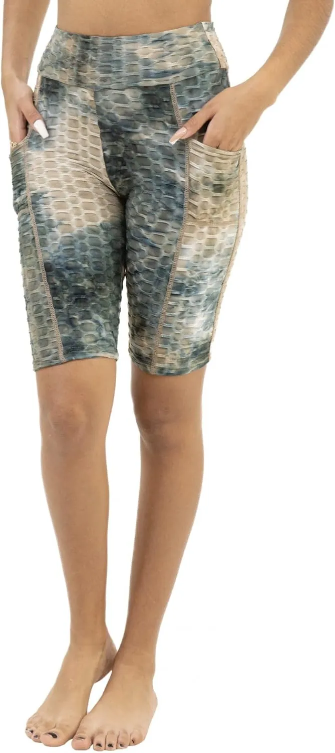 Women Workout Shorts, Capri - Brazilian Booty Lift, Anti-Cellulite, Scrunch Butt, Honeycomb Textured