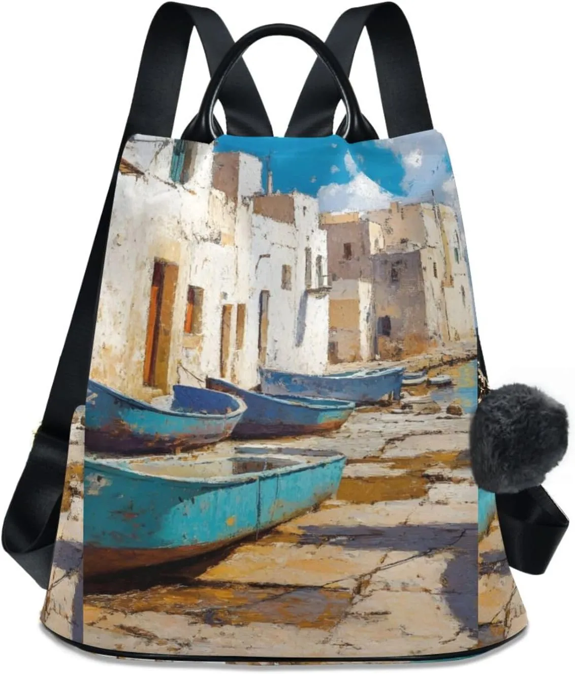 Women's Anti Theft Backpack Ashore City Print, Casual Daypacks Purse Shoulder Bag with 15 IN Laptop Compartment