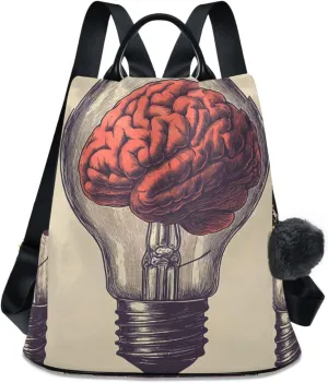 Women's Anti Theft Backpack Brain Bulb Print, Casual Daypacks Purse Shoulder Bag with 15 IN Laptop Compartment