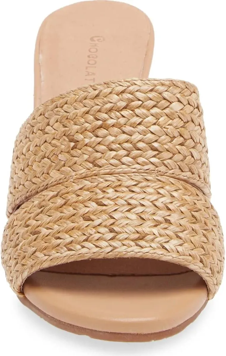 Women’s Braided Raffia Block Heel Sandals, Open Toe Slip-On Summer Shoes for Casual, Beach, Vacation