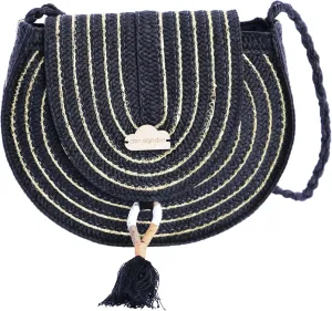 Women's Coimbra Shoulder Bag, Beach Bag, Summer Bag, Raffia Bag, black