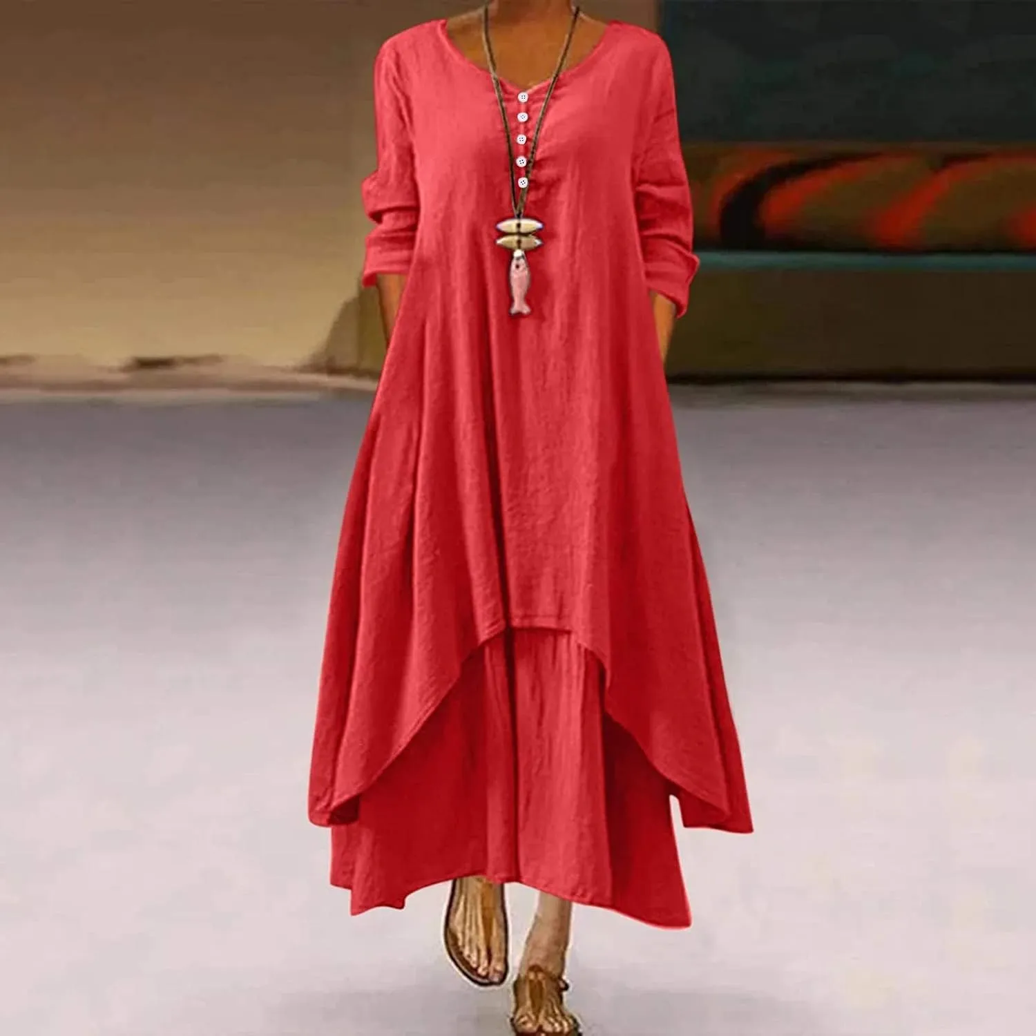 Women's Cotton Linen Dresses Irregular Hem Shirt Dress with Pockets Cotton Linen Dress Summer Midi Dresses
