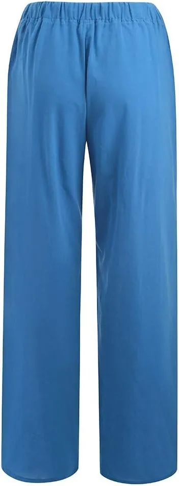 Women's Cotton Linen Summer Cropped Pants Elastic Waist Wide Leg Loose Fit Palazzo Pants Travel