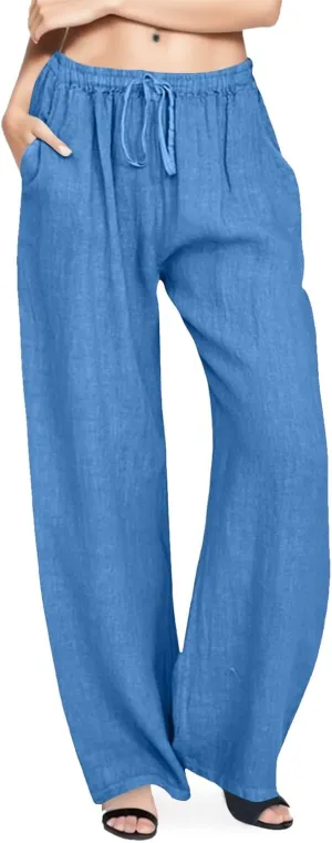 Women's Cotton Linen Summer Cropped Pants Elastic Waist Wide Leg Loose Fit Palazzo Pants Travel