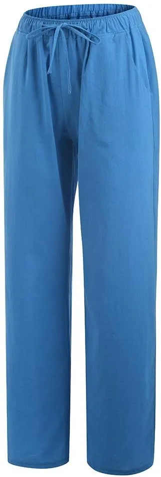 Women's Cotton Linen Summer Cropped Pants Elastic Waist Wide Leg Loose Fit Palazzo Pants Travel