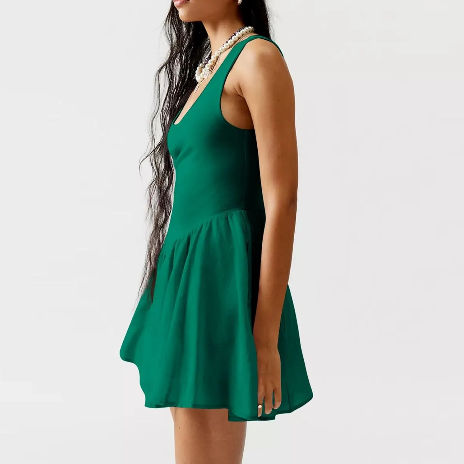 Womens Drop Waist Dress Casual Scoop Neck Backless Mini Tank Dress Summer Vacation Beach Dress Athletic Tennis Dress