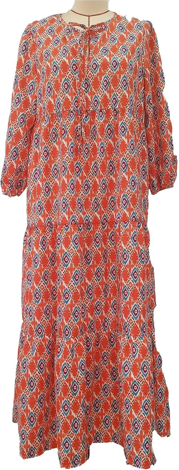 Women's Elbow Sleeve Loose Sundress Cute Flower Graphic Print Maxi Dress Casual Trendy Summer Dresses