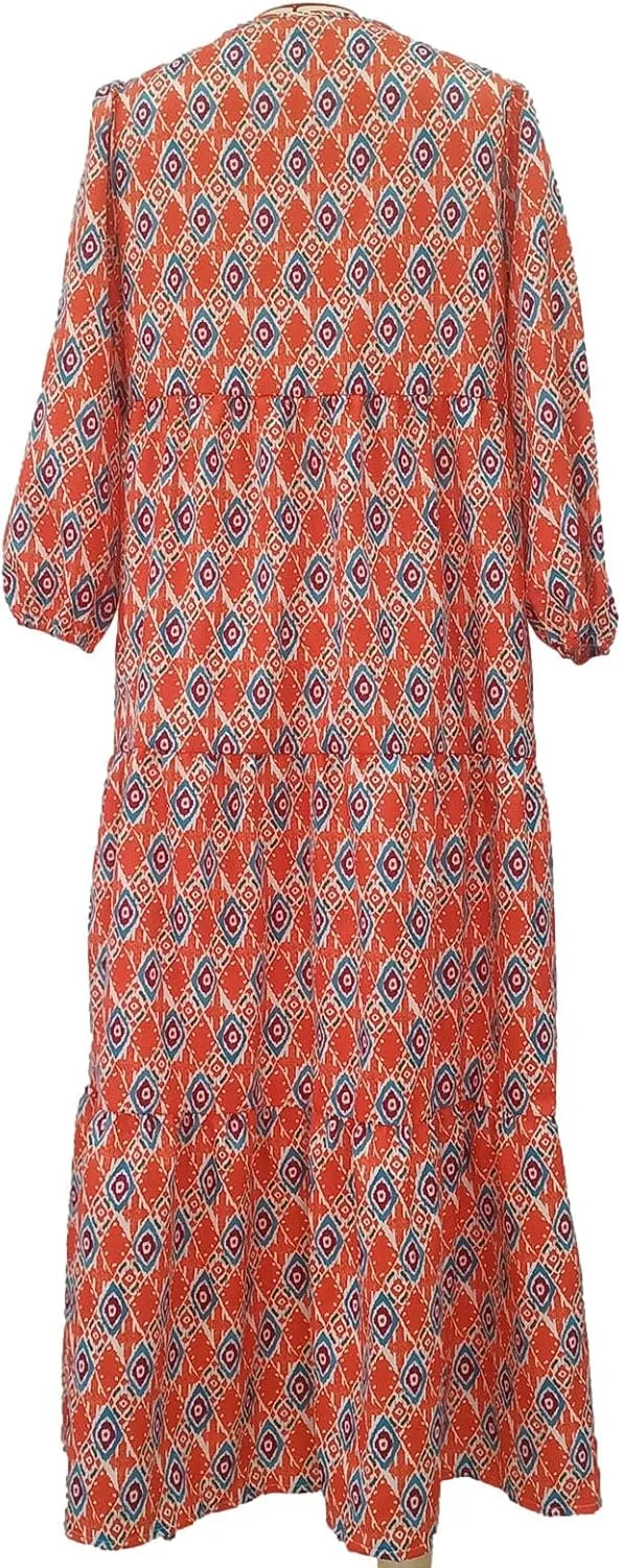 Women's Elbow Sleeve Loose Sundress Cute Flower Graphic Print Maxi Dress Casual Trendy Summer Dresses