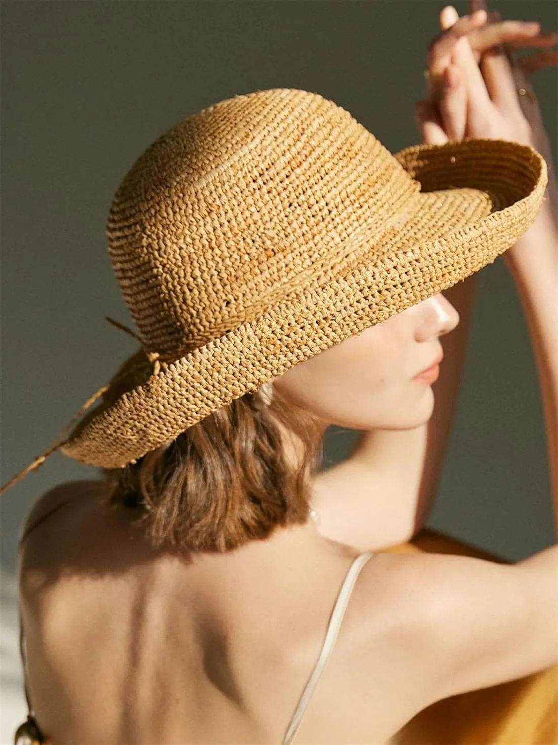 Women’S Extra Fine Raffia Straw Hat Summer Sun Visor Large Brim Handmade Rollable Straw Caps Beach Vacation Travel