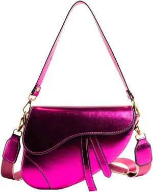 Women's Fashion Glossy Surface Saddle Shoulder Bag, PU Leather Clutch Underarm Handbag,Trendy Cow Print Satchel,Crossbody