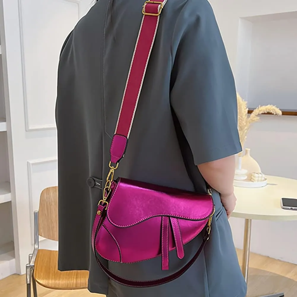 Women's Fashion Glossy Surface Saddle Shoulder Bag, PU Leather Clutch Underarm Handbag,Trendy Cow Print Satchel,Crossbody