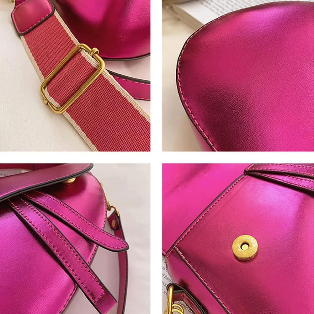 Women's Fashion Glossy Surface Saddle Shoulder Bag, PU Leather Clutch Underarm Handbag,Trendy Cow Print Satchel,Crossbody