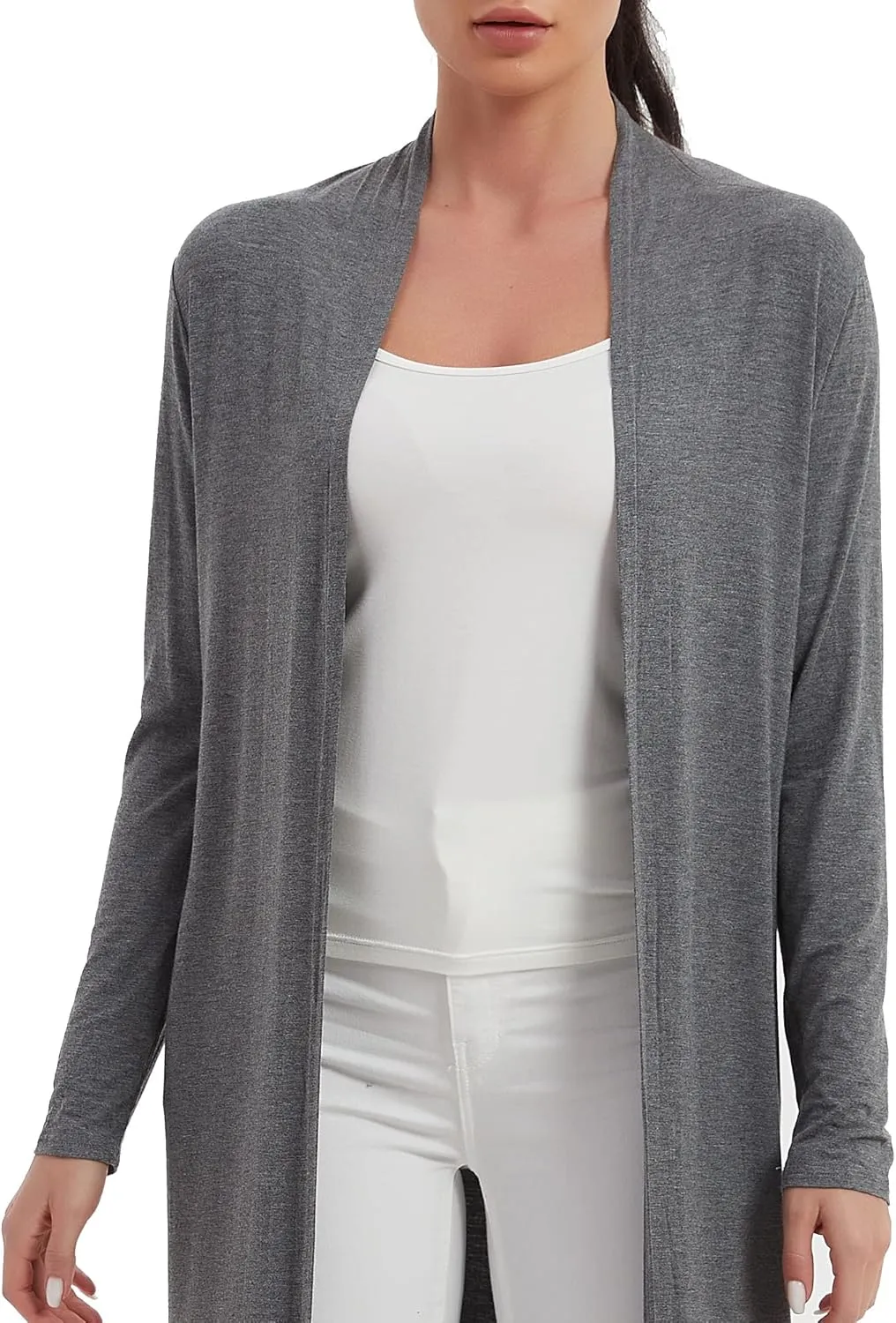 Women's Floor Length Drape Sweater Cardigan -Lightweight Long Sleeve Open Front Maxi Duster with Pockets