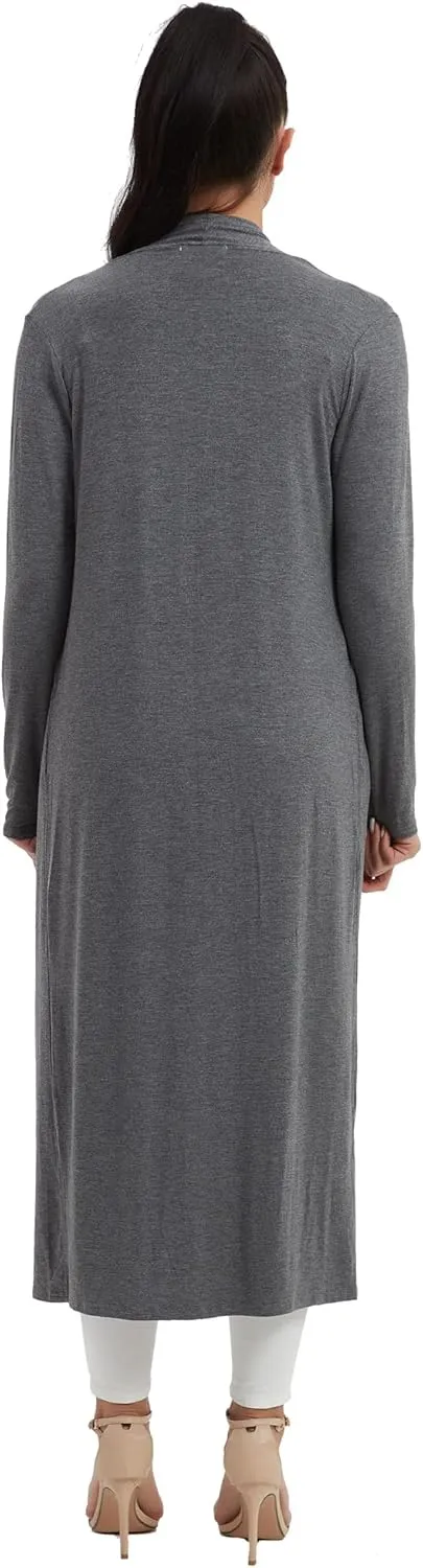 Women's Floor Length Drape Sweater Cardigan -Lightweight Long Sleeve Open Front Maxi Duster with Pockets