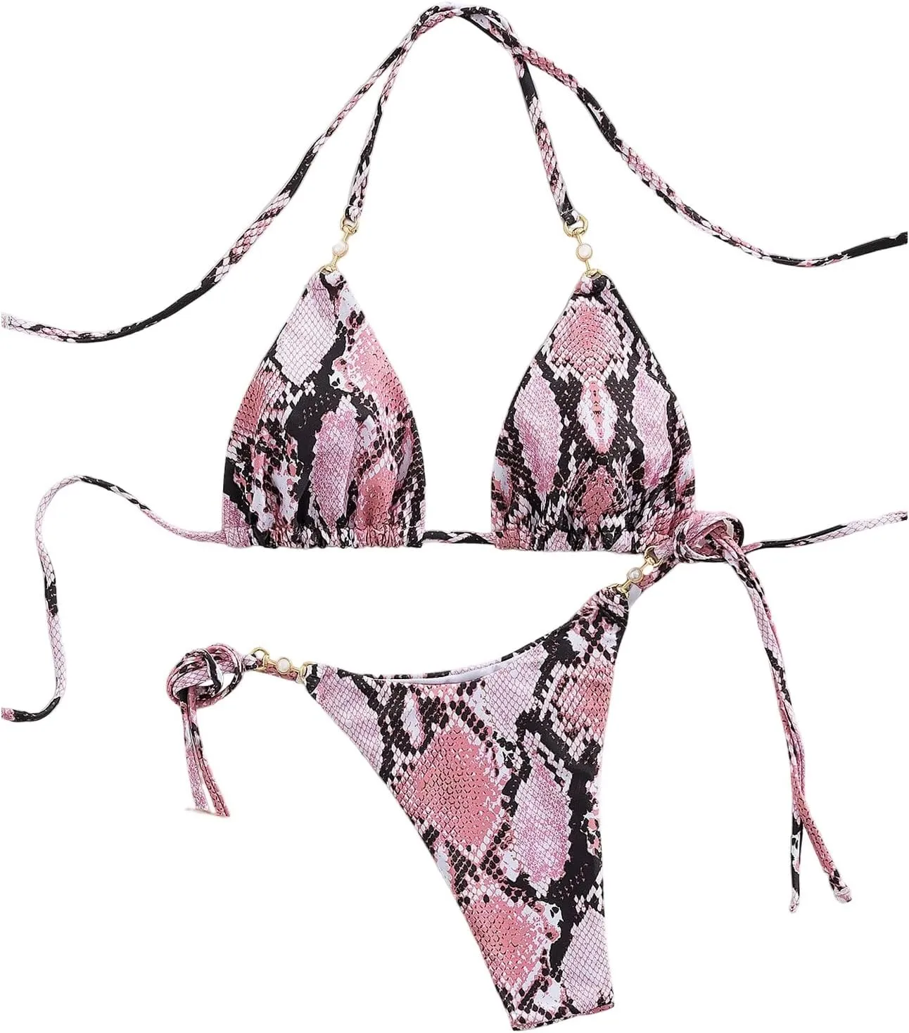 Women's High Waisted Bikini Set Graphic Tie Back Swimsuit with Tie Side Thongs Bathing Suit