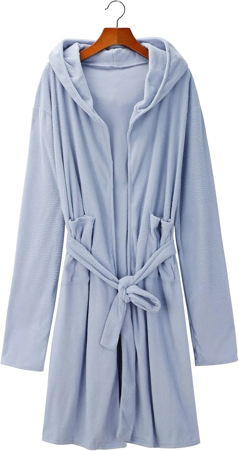 Womens Hooded Bathrobe Fleece Pajama Set for Women Soft Comfy Winter Pajama Set Sexy Fur Robe