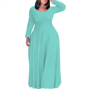 Women's Long Sleeve V Neck Loose Dress Solid Gradient Tie Dye A-Line Dress Plus Size Curve Fit Cocktail Dresses