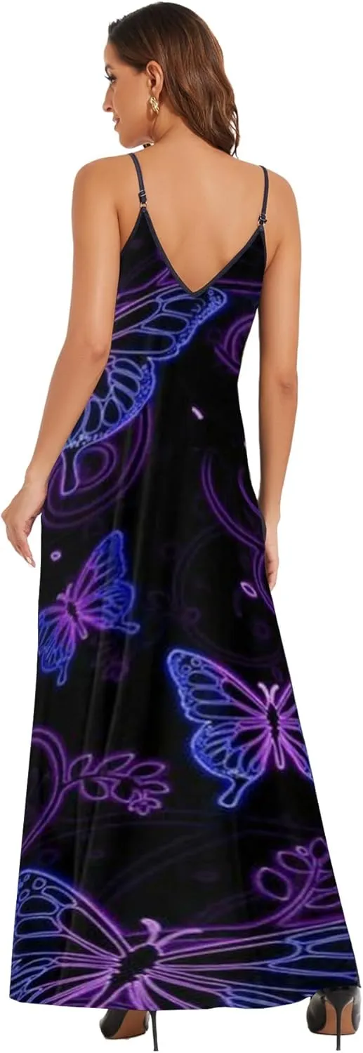 Women's Maxi Sunflower Dresses Sleeveless Long Tie Dye Dress Casual Sundresses with Pockets