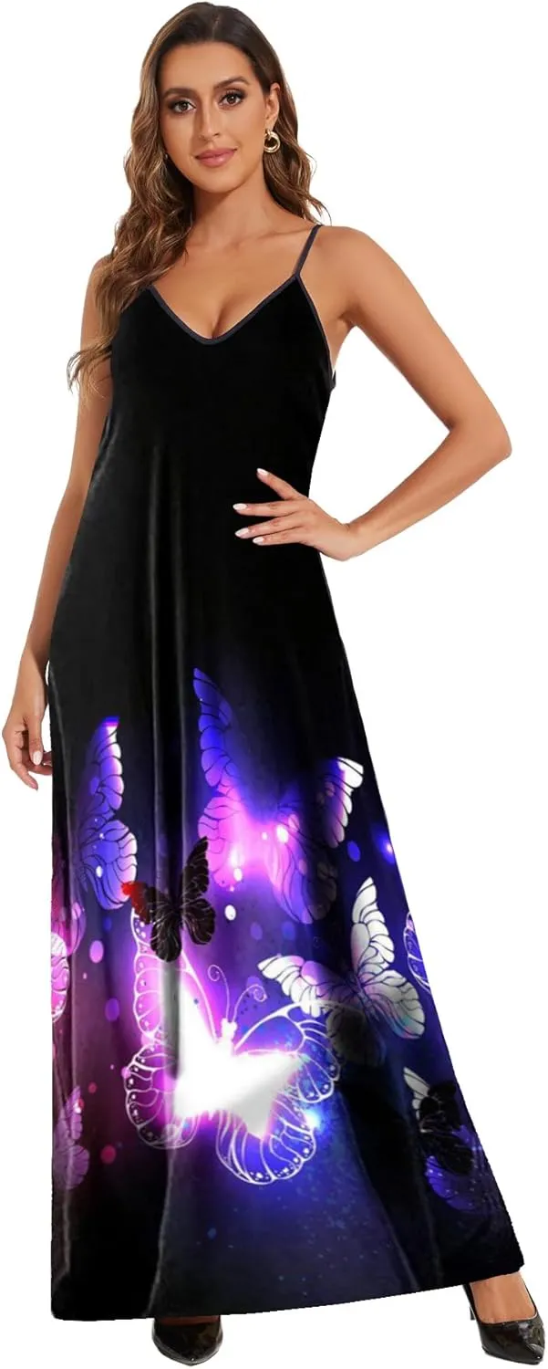 Women's Maxi Sunflower Dresses Sleeveless Long Tie Dye Dress Casual Sundresses with Pockets