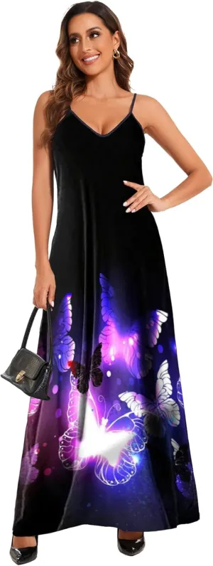 Women's Maxi Sunflower Dresses Sleeveless Long Tie Dye Dress Casual Sundresses with Pockets