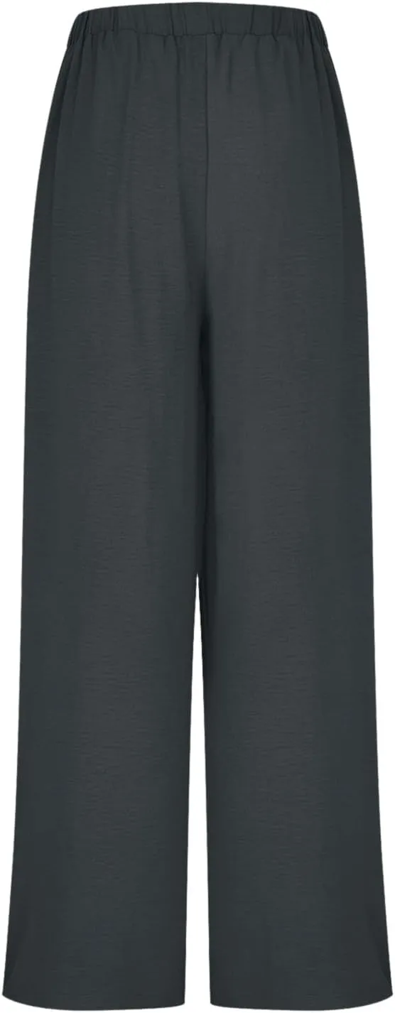 Women's Palazzo Pants Summer Stylish Casual High Waisted Cotton Linen Trousers Loose Pleated Wide Leg Paperbag Slacks