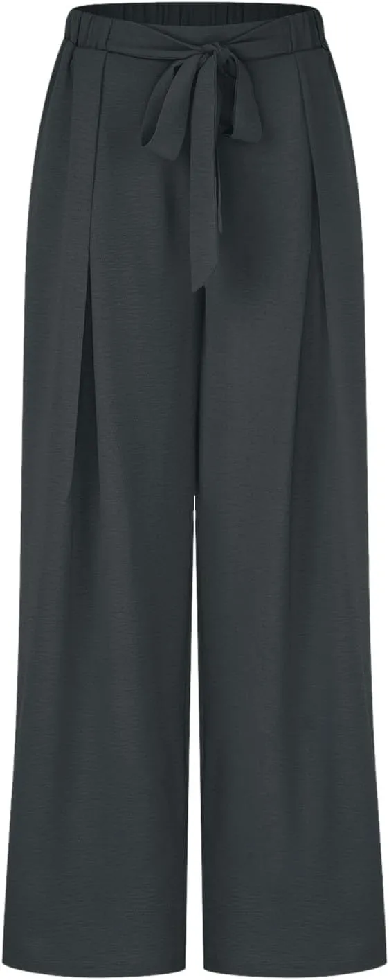 Women's Palazzo Pants Summer Stylish Casual High Waisted Cotton Linen Trousers Loose Pleated Wide Leg Paperbag Slacks