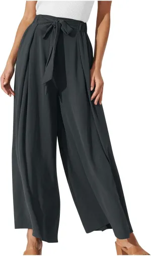 Women's Palazzo Pants Summer Stylish Casual High Waisted Cotton Linen Trousers Loose Pleated Wide Leg Paperbag Slacks