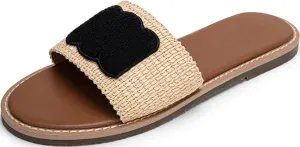 Women's Platform Sandals Summer Casual Slip On Beach Sandals Raffia Flat Sandals