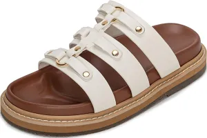 Women's Platform Sandals Summer Casual Slip On Beach Sandals Raffia Flat Sandals