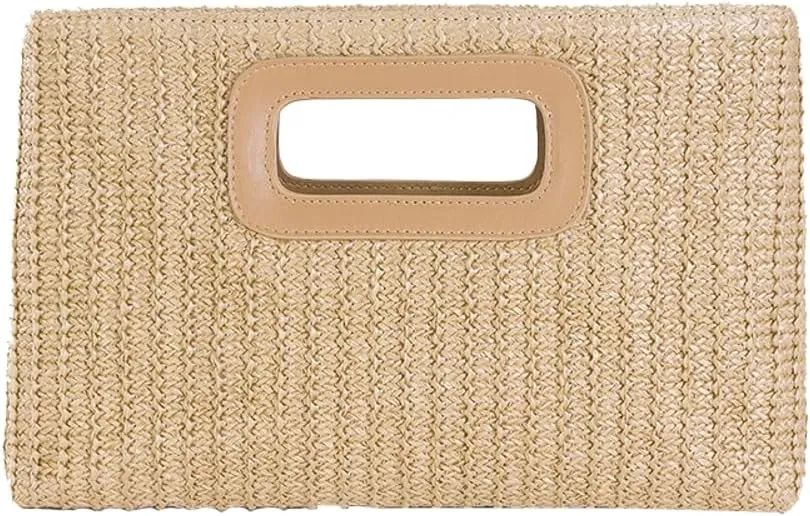 Womens Raffia Top Handbags Straw Clutch Purses for Women Woven Crossbody Bags with Chain Summer Beach Bag Holiday
