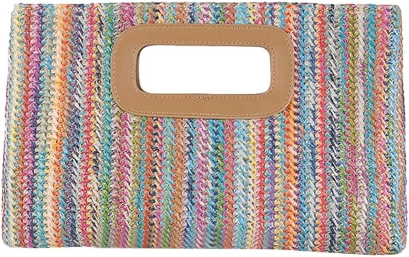 Womens Raffia Top Handbags Straw Clutch Purses for Women Woven Crossbody Bags with Chain Summer Beach Bag Holiday