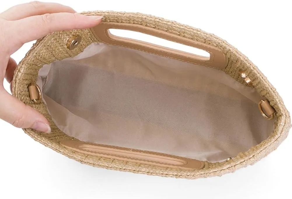 Womens Raffia Top Handbags Straw Clutch Purses for Women Woven Crossbody Bags with Chain Summer Beach Bag Holiday