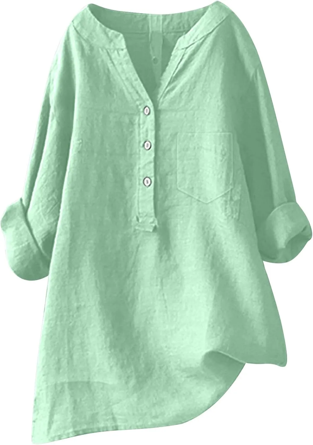 Women's Short Sleeve Cotton Linen Shirt Casual V Neck Trendy T Shirt Collared Button Down Loose Summer Tops