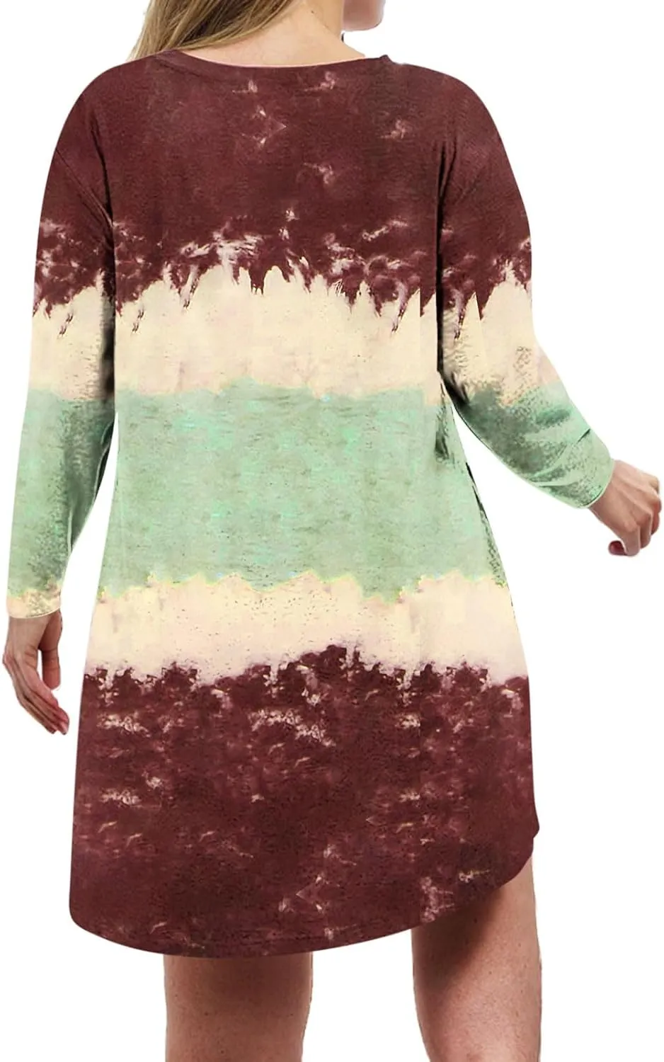 Womens Spring Dresses,Flowy Tie Dye Plus Size Dresses Crewneck Shift Long Sleeve Dress Going Out Vacation Date Night