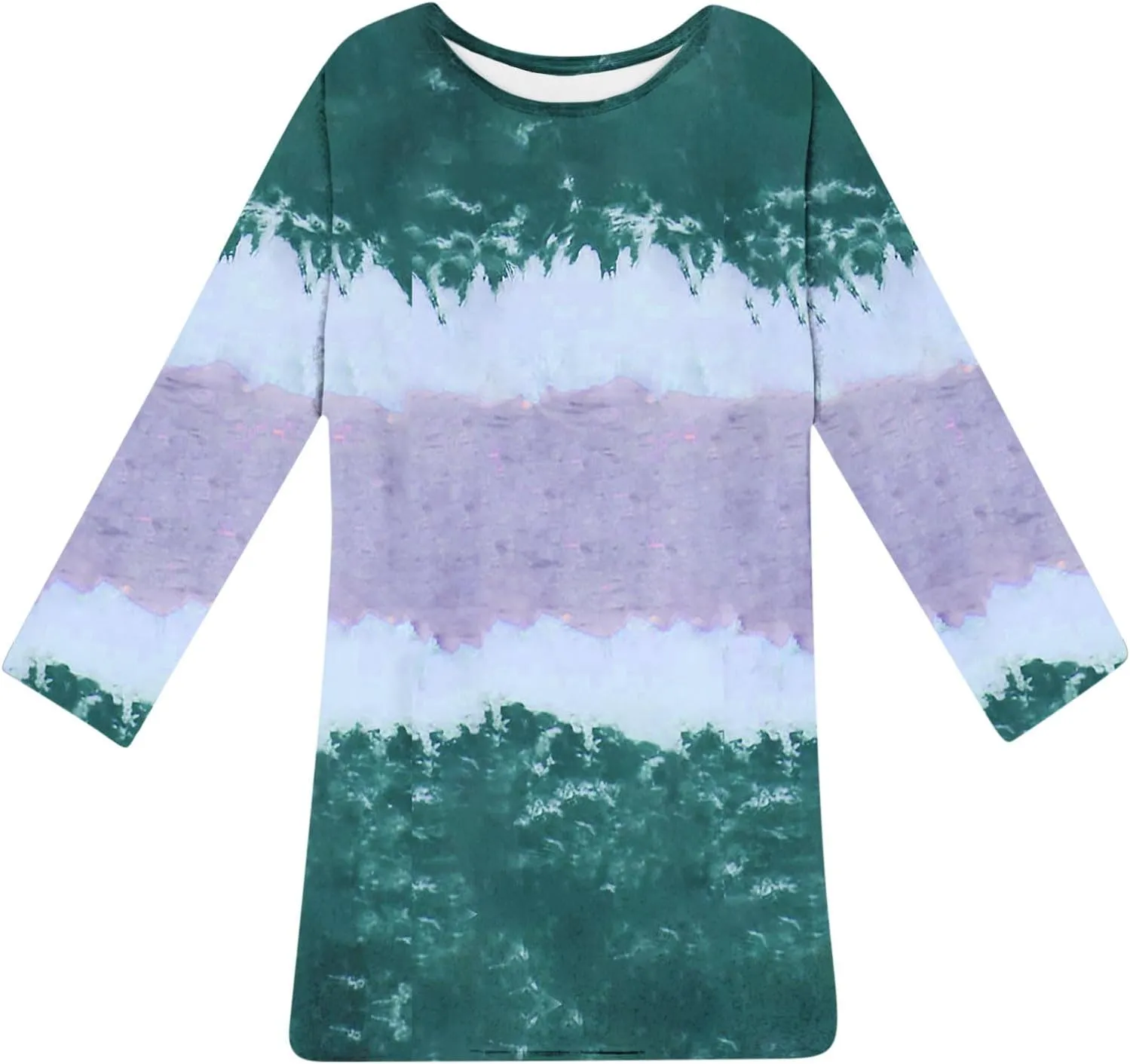 Womens Spring Dresses,Flowy Tie Dye Plus Size Dresses Crewneck Shift Long Sleeve Dress Going Out Vacation Date Night