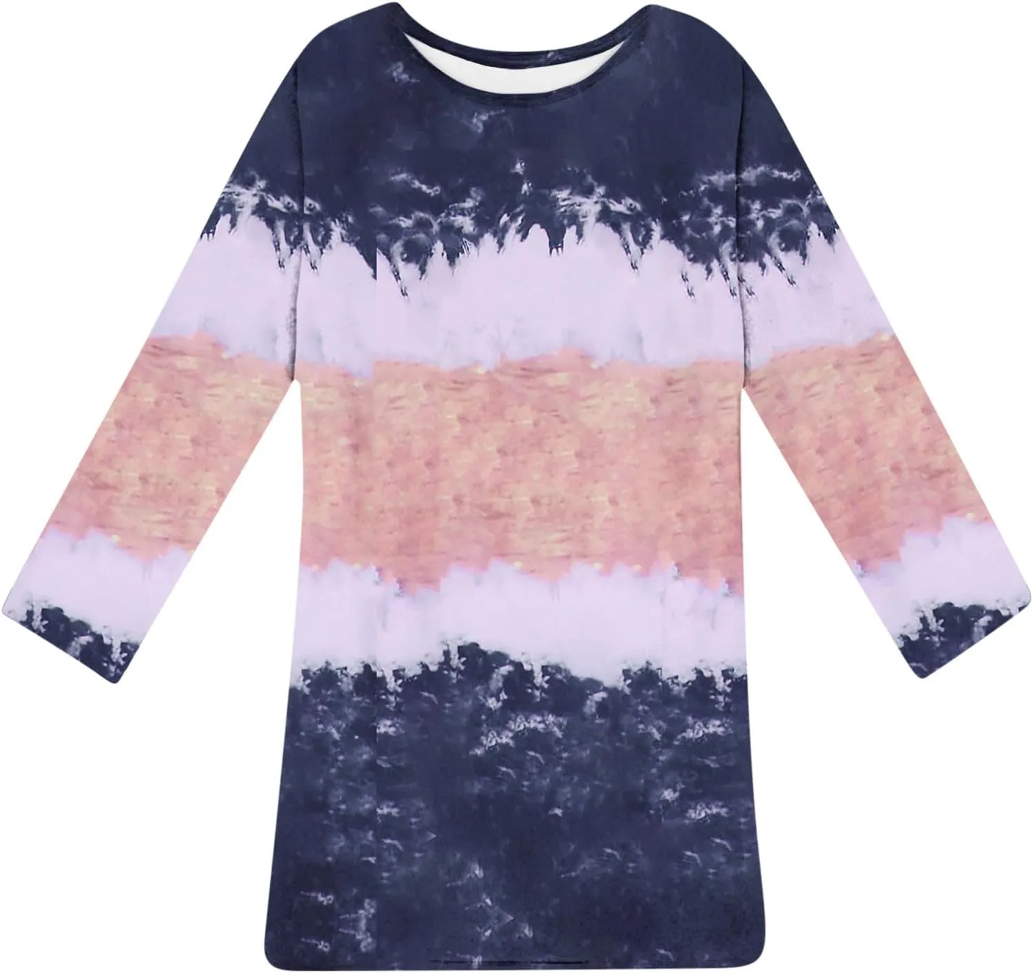 Womens Spring Dresses,Flowy Tie Dye Plus Size Dresses Crewneck Shift Long Sleeve Dress Going Out Vacation Date Night