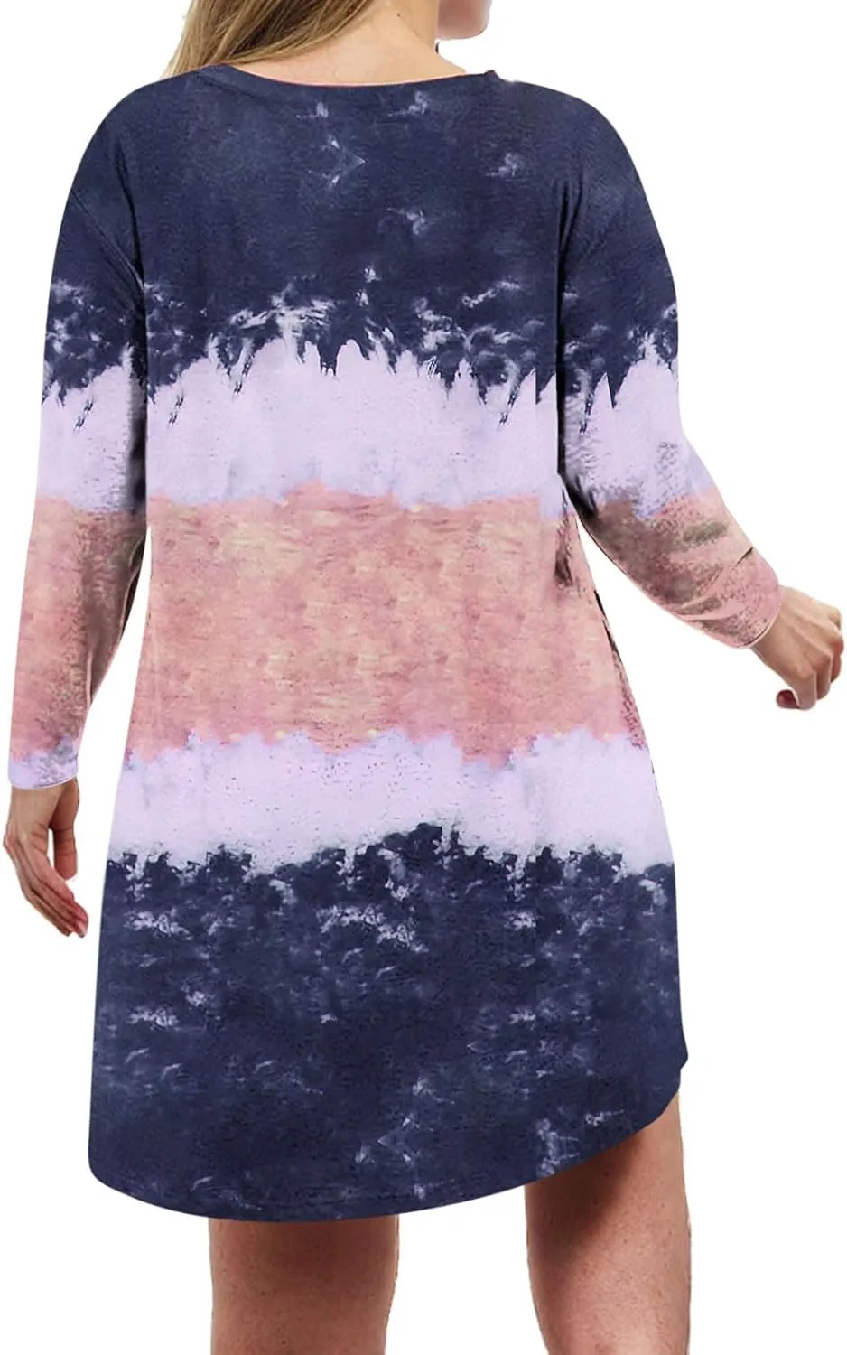 Womens Spring Dresses,Flowy Tie Dye Plus Size Dresses Crewneck Shift Long Sleeve Dress Going Out Vacation Date Night