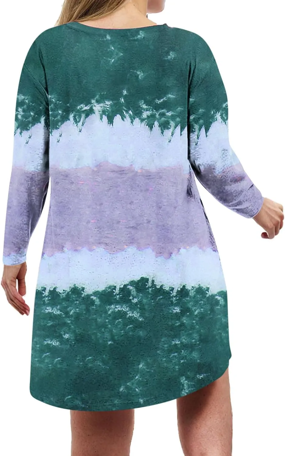 Womens Spring Dresses,Flowy Tie Dye Plus Size Dresses Crewneck Shift Long Sleeve Dress Going Out Vacation Date Night