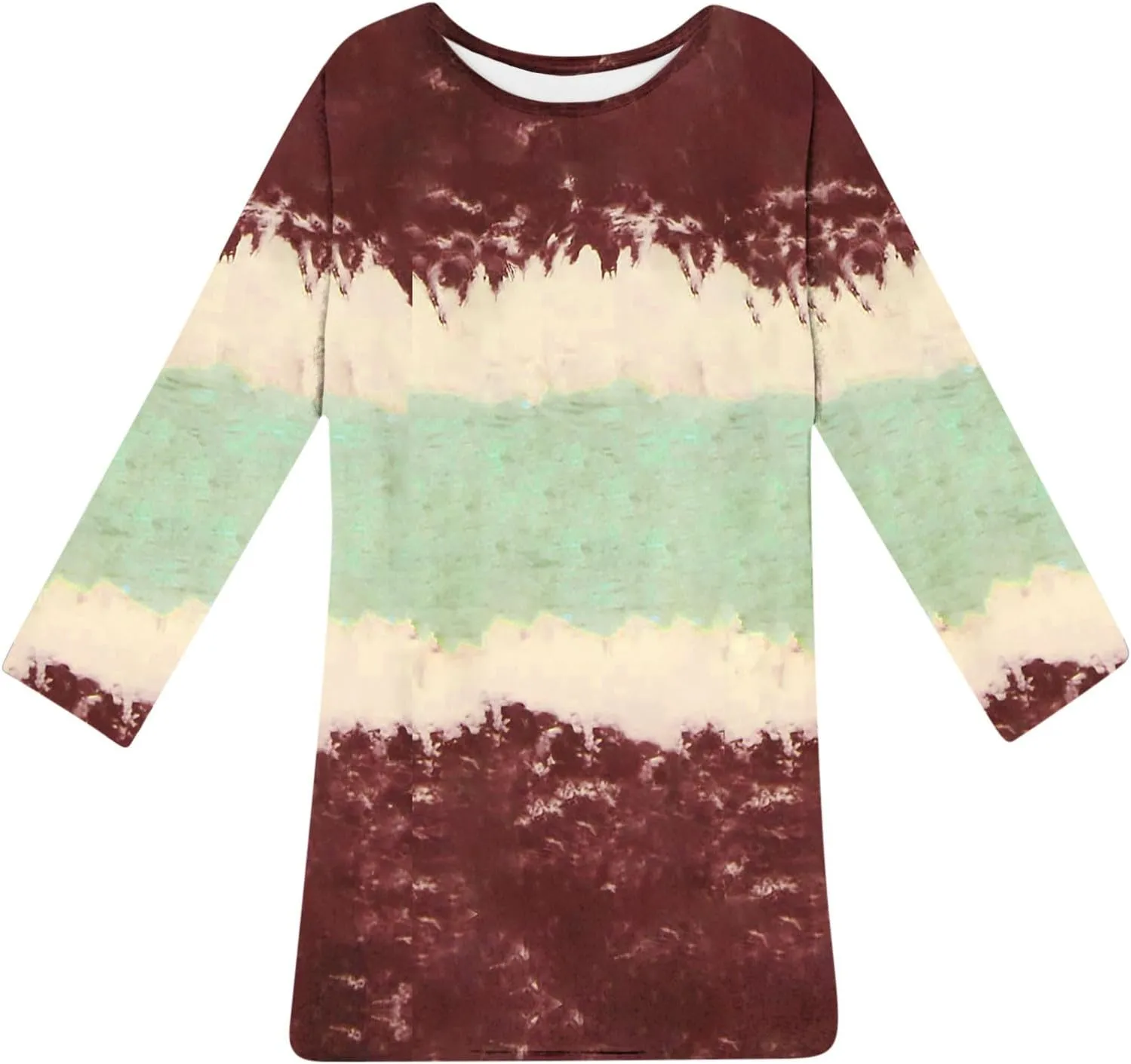 Womens Spring Dresses,Flowy Tie Dye Plus Size Dresses Crewneck Shift Long Sleeve Dress Going Out Vacation Date Night