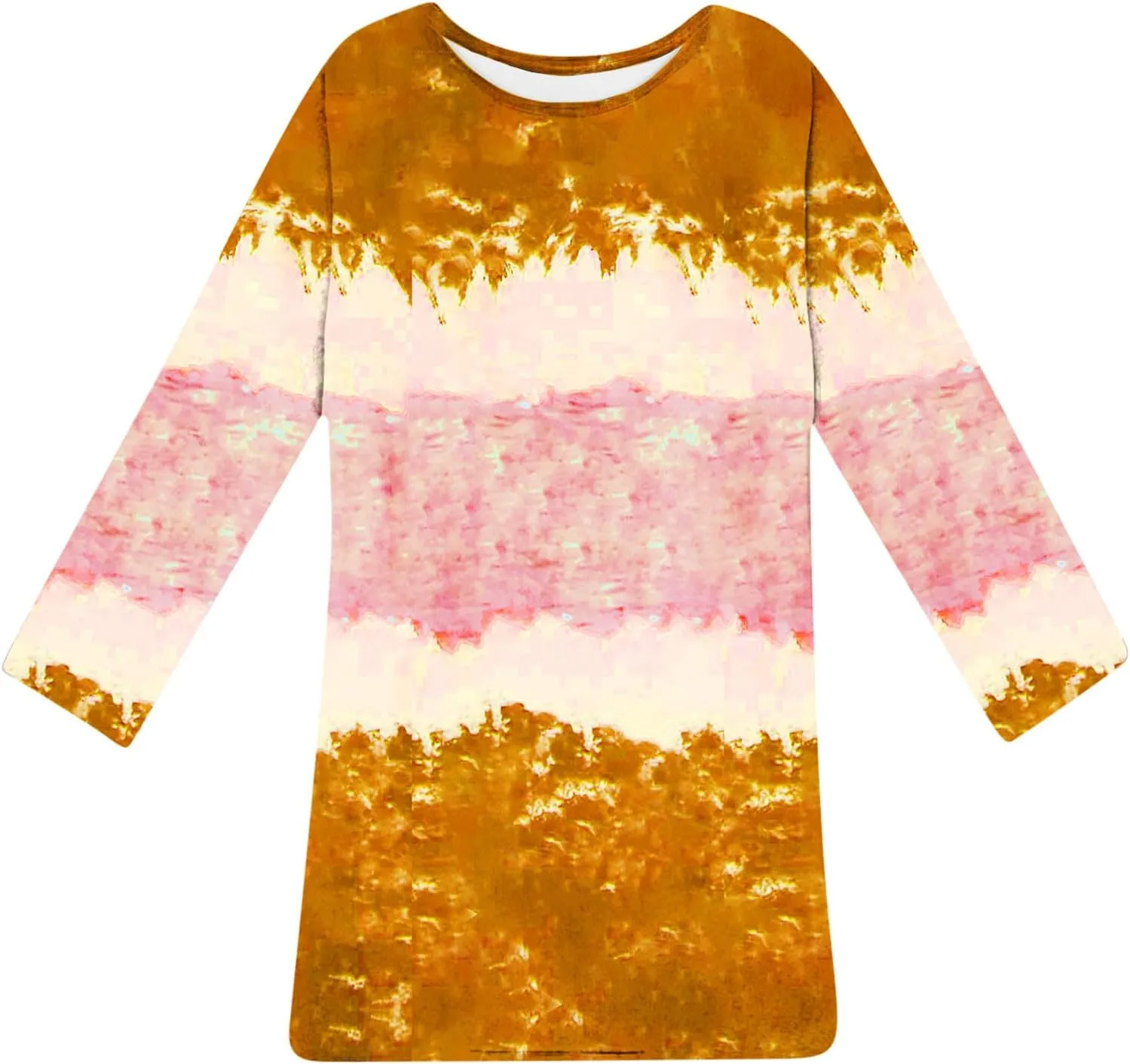 Womens Spring Dresses,Flowy Tie Dye Plus Size Dresses Crewneck Shift Long Sleeve Dress Going Out Vacation Date Night