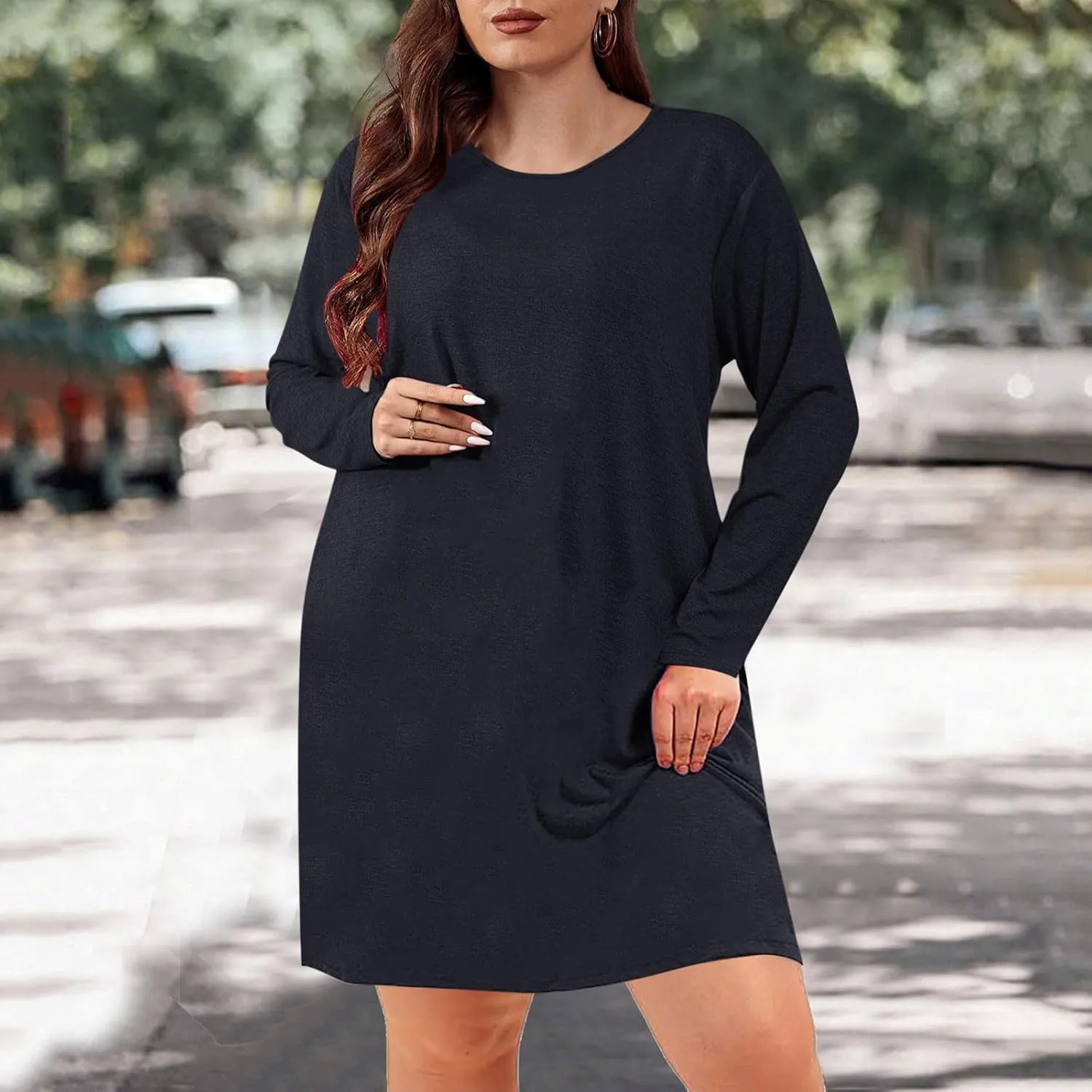 Womens Spring Dresses,Flowy Tie Dye Plus Size Dresses Crewneck Shift Long Sleeve Dress Going Out Vacation Date Night