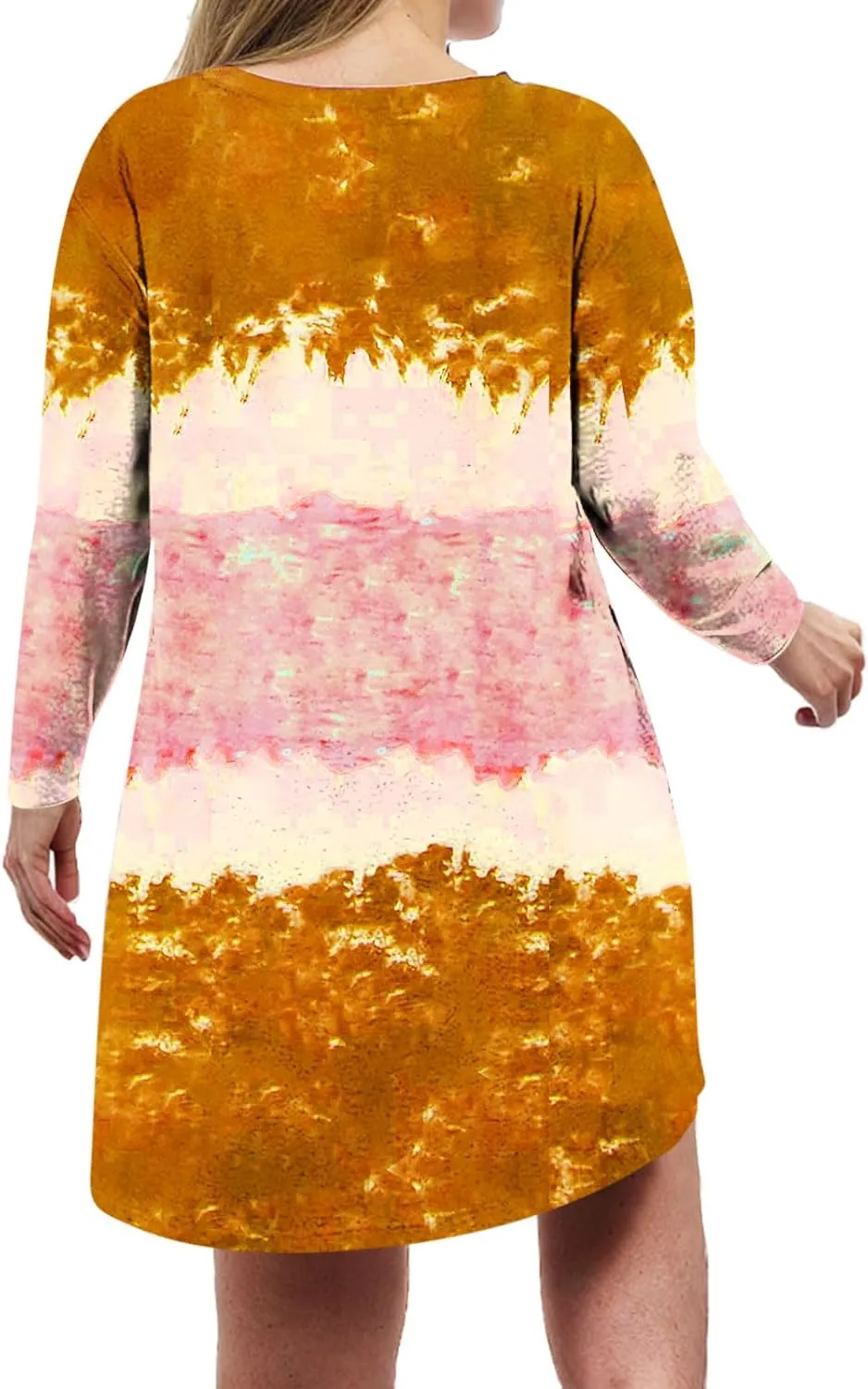 Womens Spring Dresses,Flowy Tie Dye Plus Size Dresses Crewneck Shift Long Sleeve Dress Going Out Vacation Date Night
