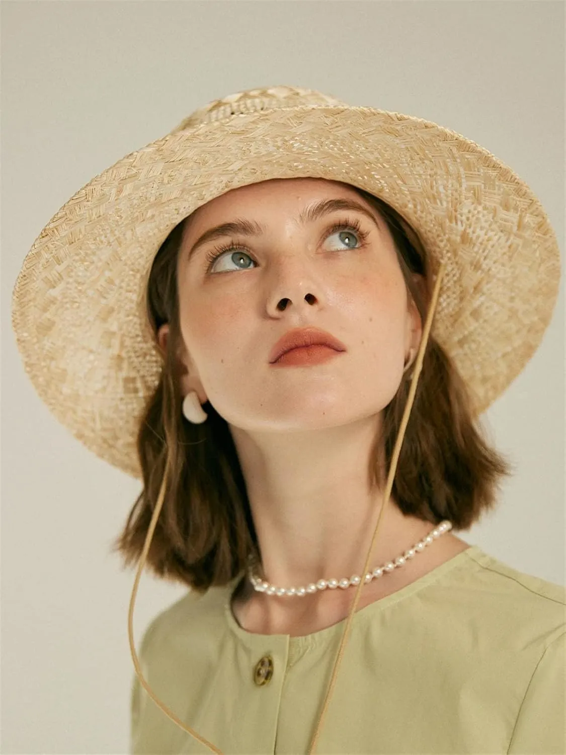 Womens Spring Summer Fashion Sun Protection Sun Hat with Tie Hand Woven Hollow Sisal Flat Top Straw Hat