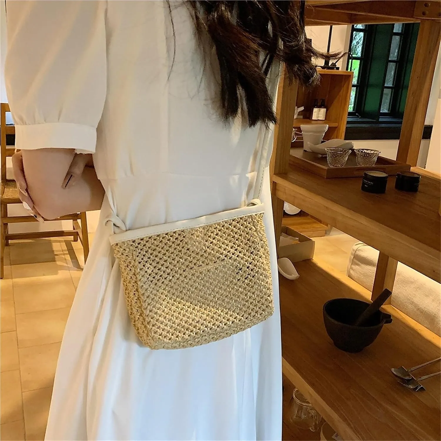 Woven Composite Shoulder Bag Durable Women Pillow Crossbody Bag For Summer Beach Outdoor Travel
