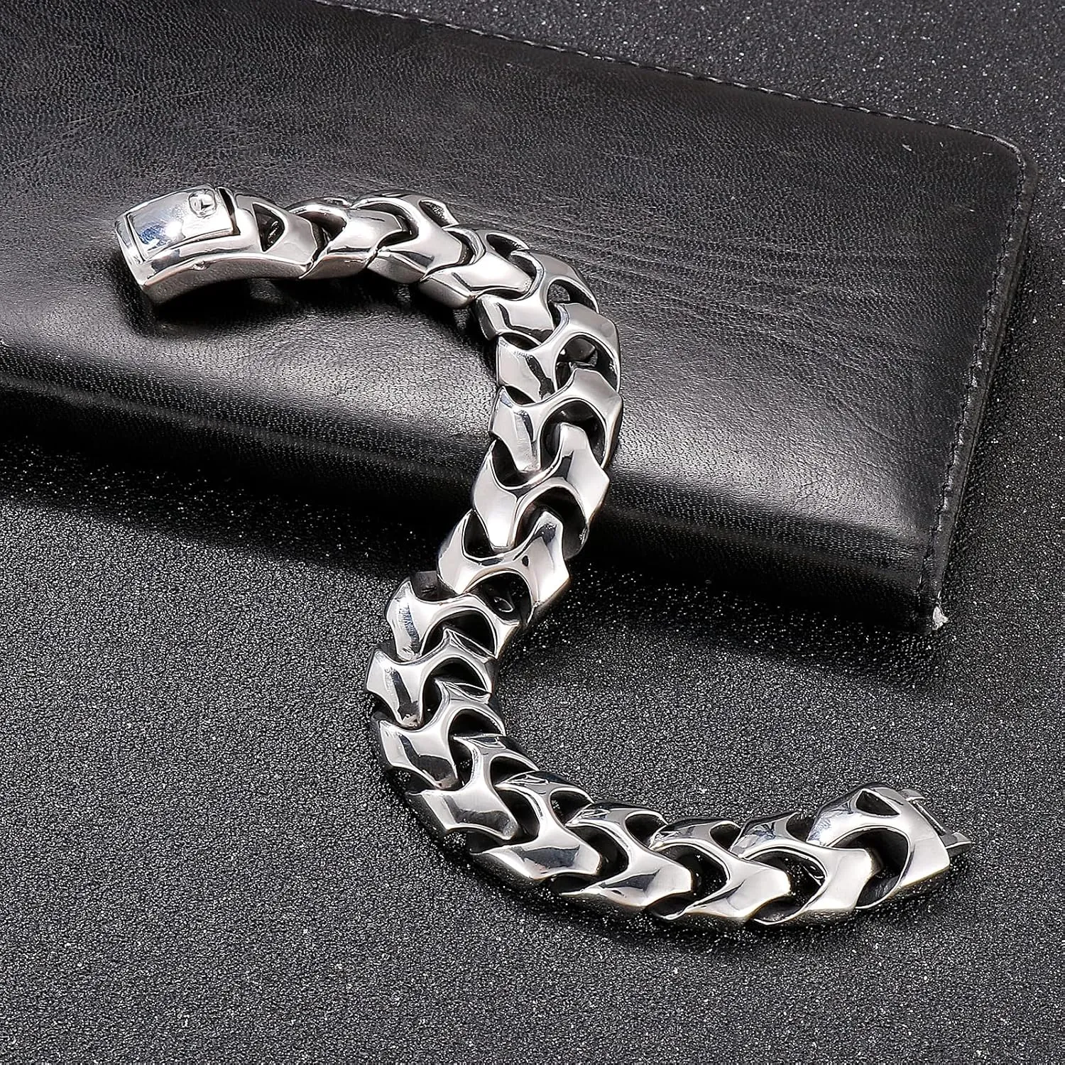 Wrist Armor Style Chain Men Bracelet Stainless Steel Punk Jewelry Silver Black Cool Gifts for Mens 8.26in/8.66in/9.05in/9.44in