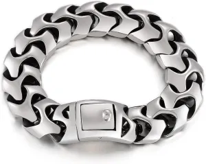 Wrist Armor Style Chain Men Bracelet Stainless Steel Punk Jewelry Silver Black Cool Gifts for Mens 8.26in/8.66in/9.05in/9.44in