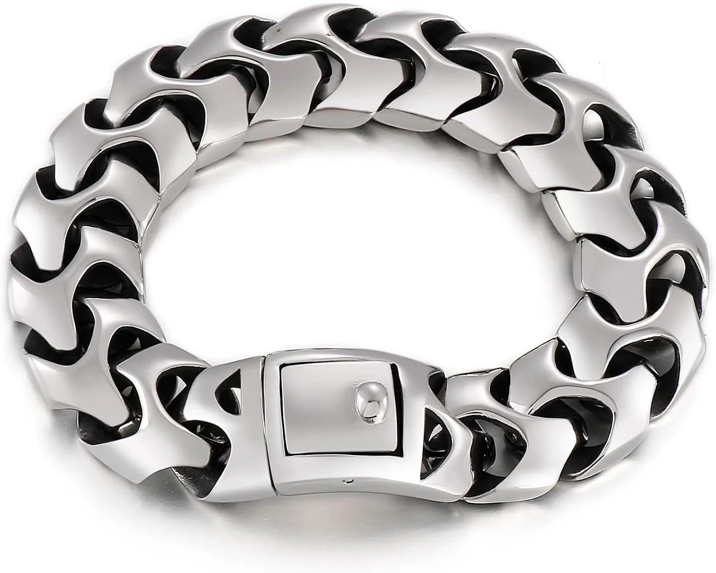 Wrist Armor Style Chain Men Bracelet Stainless Steel Punk Jewelry Silver Black Cool Gifts for Mens 8.26in/8.66in/9.05in/9.44in